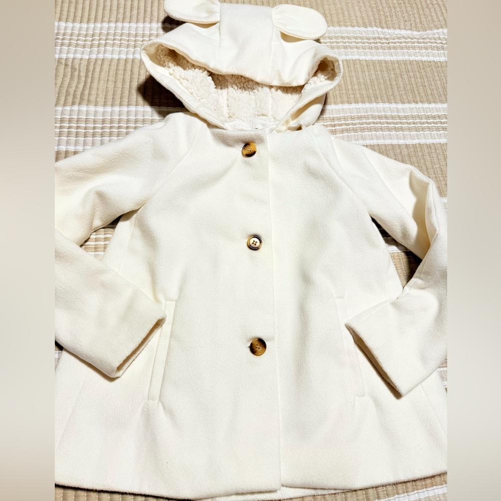 Preowned Excellent Condition Bardot Toddler Bear Ear Hooded Coat 6Y Ivory